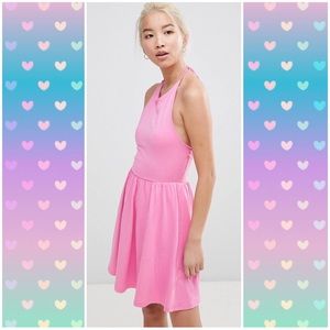 ASOS Lace Up Back Pink Halter Dress Size 14
